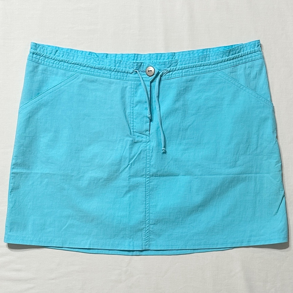 Hip Up Aqua Blue Mini Skirt w/Button Fly, Elastic Drawstring Waist- US 14, EU 42